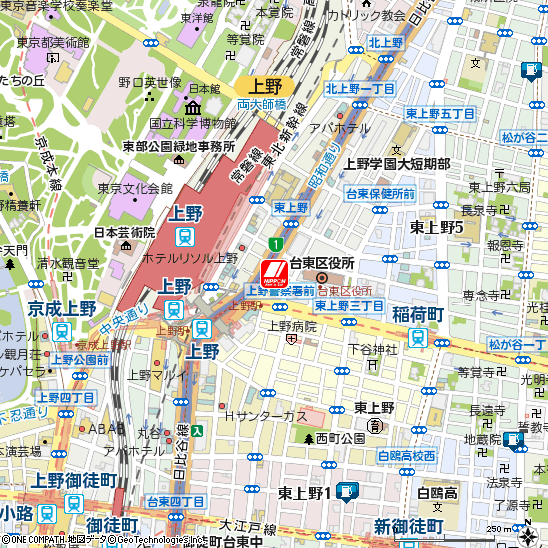 上野駅前付近の地図